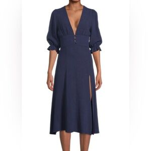 Caara Julien Day Dress, Navy Blue, size Large Midi Dress